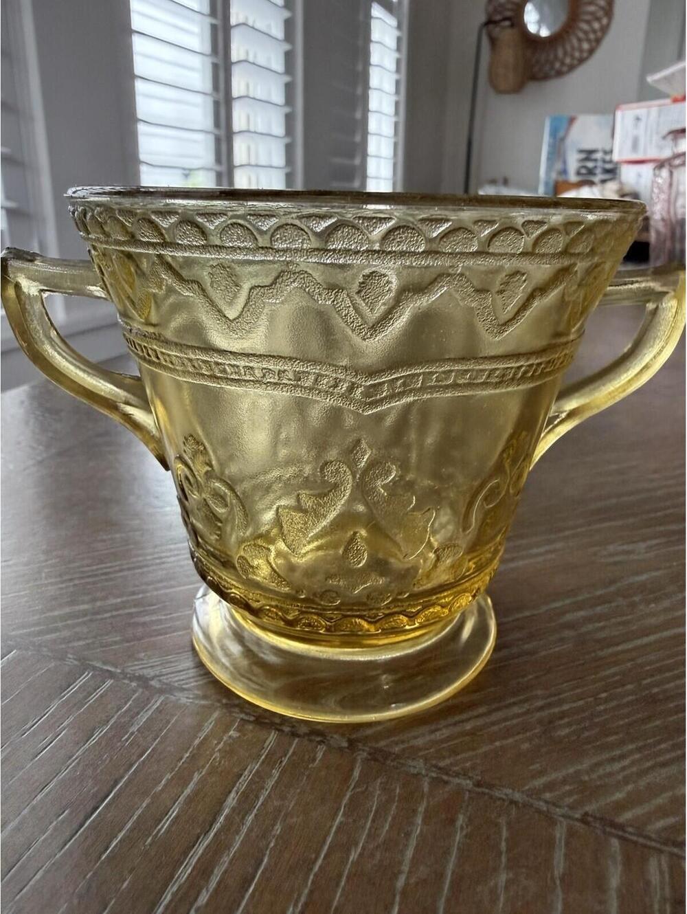 Depression Glass Sugar Bowl Madrid Amber Federal Glass Circa 1930s Double Handle